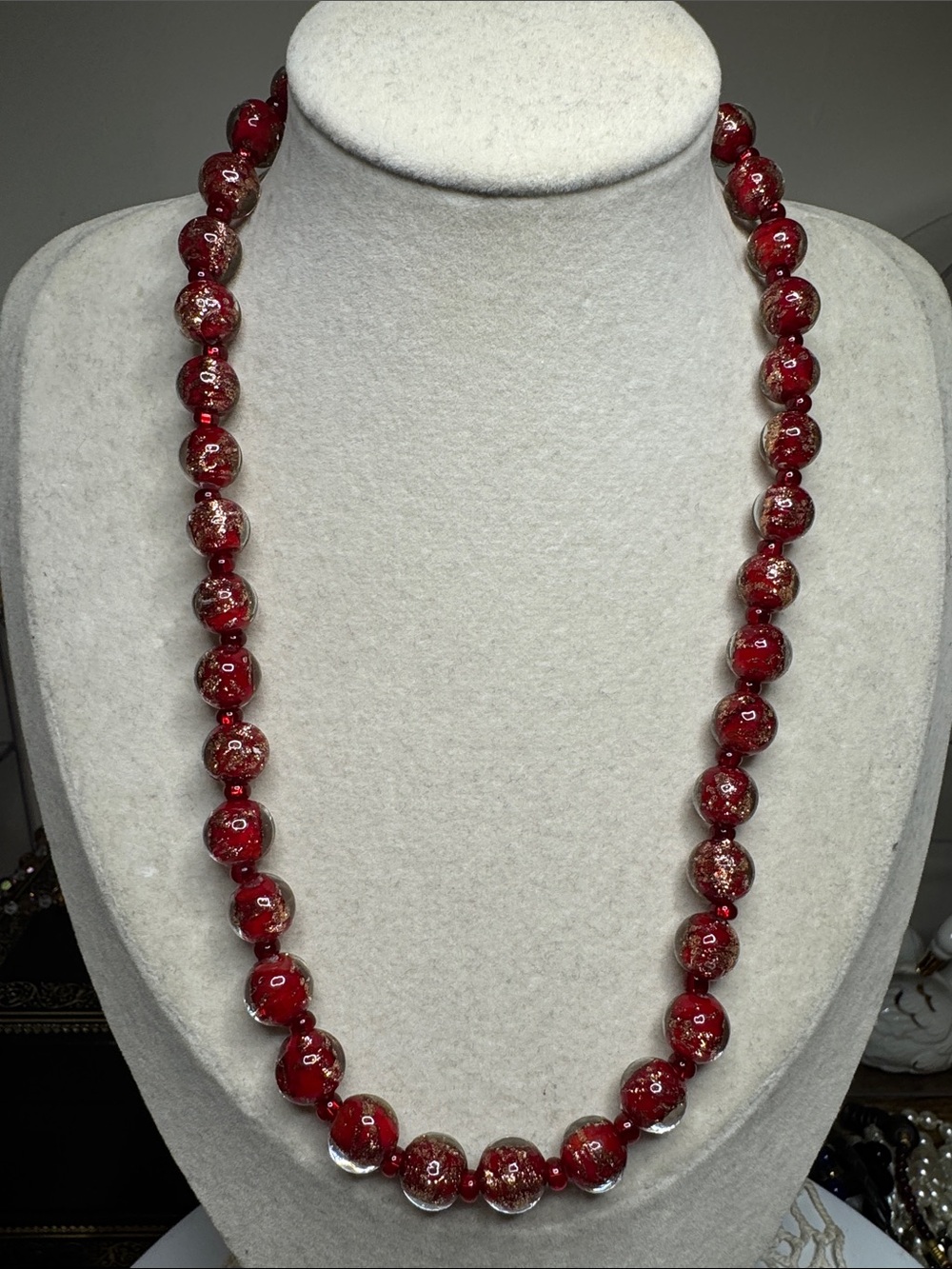 Murano Di Susanne Made In Italy Red Gold Glass Necklace Epcot DisneyWorld Rare